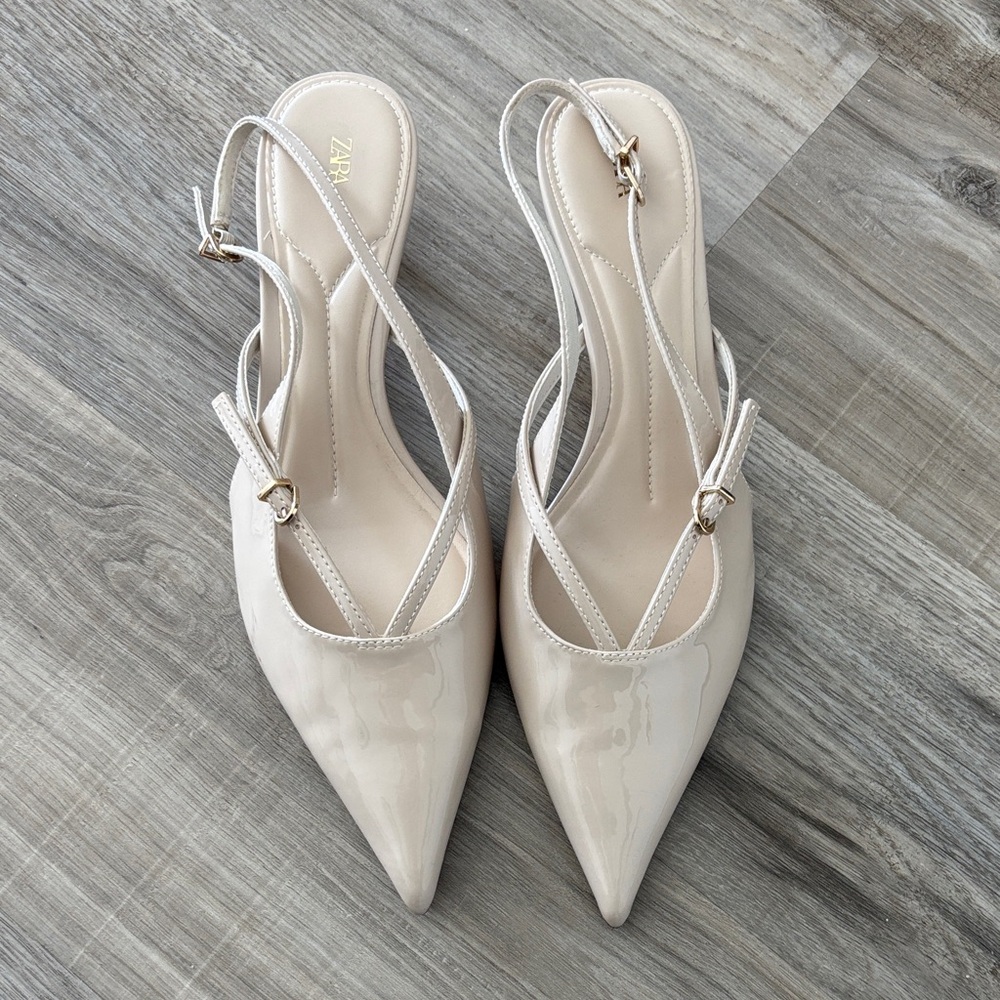 Zara Women's Beige Pointed Slingback Heels